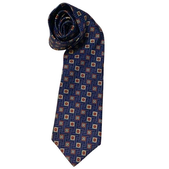 Vintage 80s Christian Dior Monsieur Necktie Tie 100% Silk Blue Abstract Luxe - Picture 6 of 6